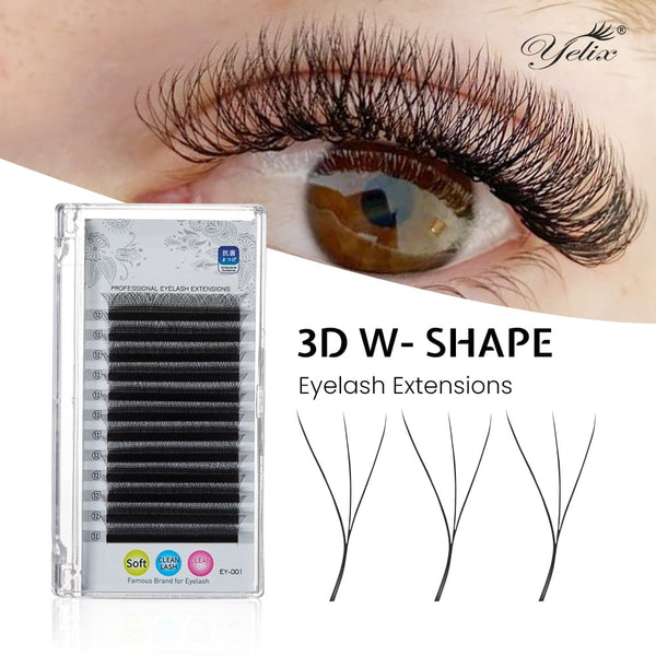 Yelix 0.05 3D-W Shaped B/C/CC/D Curl Lashes Single/Mix 8-15mm Soft Lash Trays Eyelash Extension