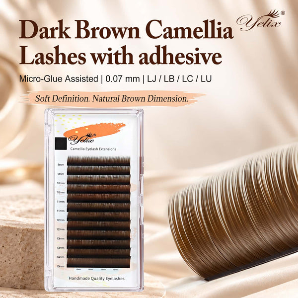 Yelix 0.07 LJ/LB/LC/LU Dark Brown Camellia Lashes WIth Adhesive Wet Lashes Natural Eyelash Extensions
