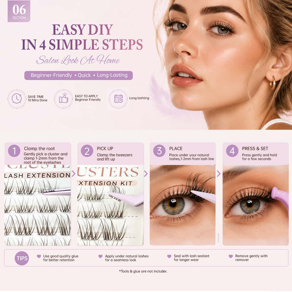 Yelix 2026 NEW Brown Natural Wispy Lash Cluster Soft Lash Set DIY Lash Extension Kit（C, Mix 8-16mm)