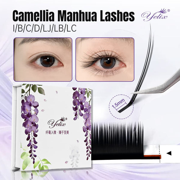 Yelix Camellia Manhua Lash with Adhesive Chinese style Packaging 0.07, I/B/C/D/LJ/LB/LC, mix 8-12mm