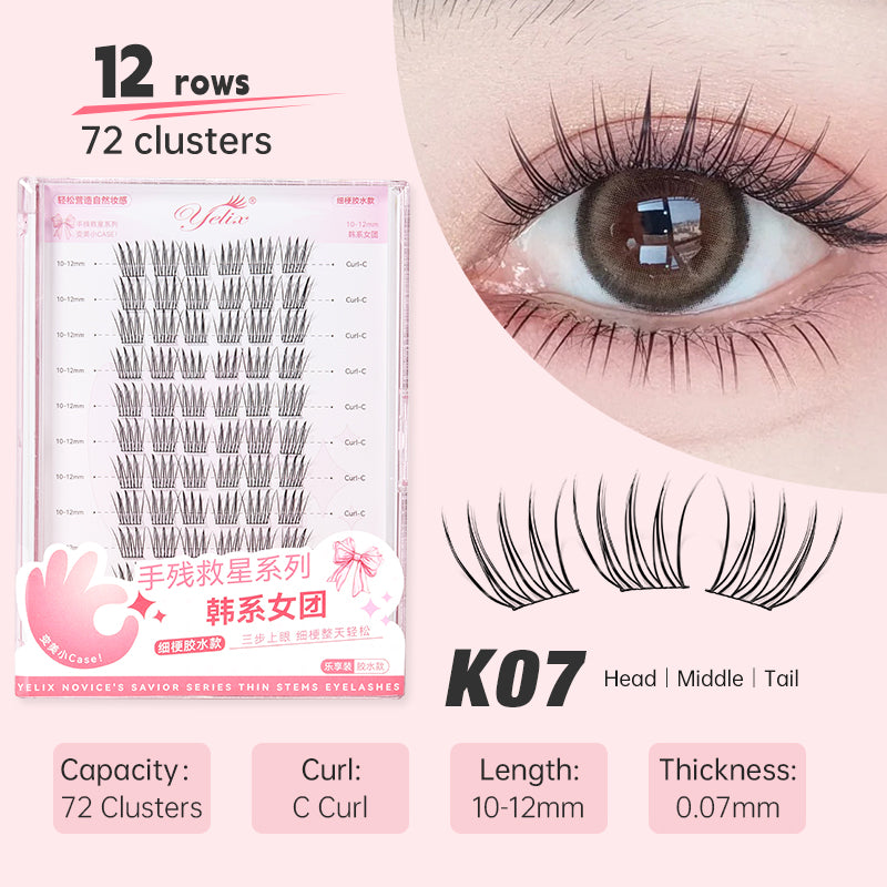 Yelix Comic Korean Girl Group Lashes Slim Stem False Eyelashes Extension DIY Cluster Lashes Manga Sense Adhesive False Lashes