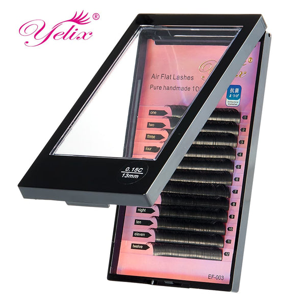 Yelix 0.15/0.20mm Flat Eyelash B/C/D Curl Super Soft Split Tip 12 Rows in Premium Gift Box