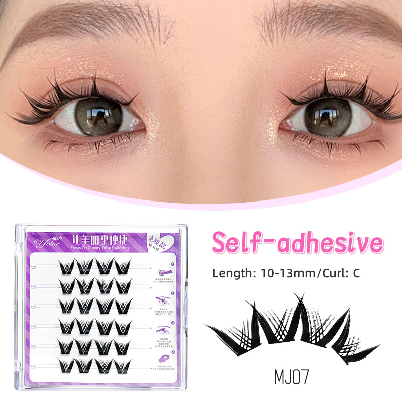 Yelix Black Gold Lolita 6 Rows Glue-Free Individual Classic Self-Adhesive False Eyelashes Korean Girl Group Style Comic Eyelash