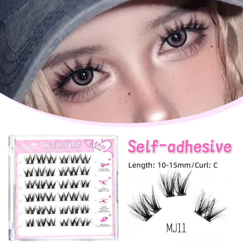 Yelix 3D Self Adhesive Eyelashes Cluster Lashes Fluffy Curl No Glue Individual Lashes Soft Idol Lash Clusters Reusable Self Adhesive Lashes ﻿