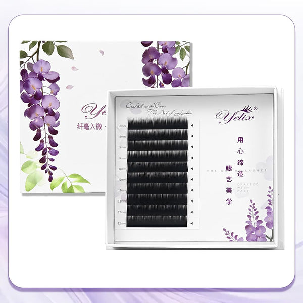 Yelix Camellia Manhua Lash with Adhesive Chinese style Packaging 0.07, I/B/C/D/LJ/LB/LC, mix 8-12mm