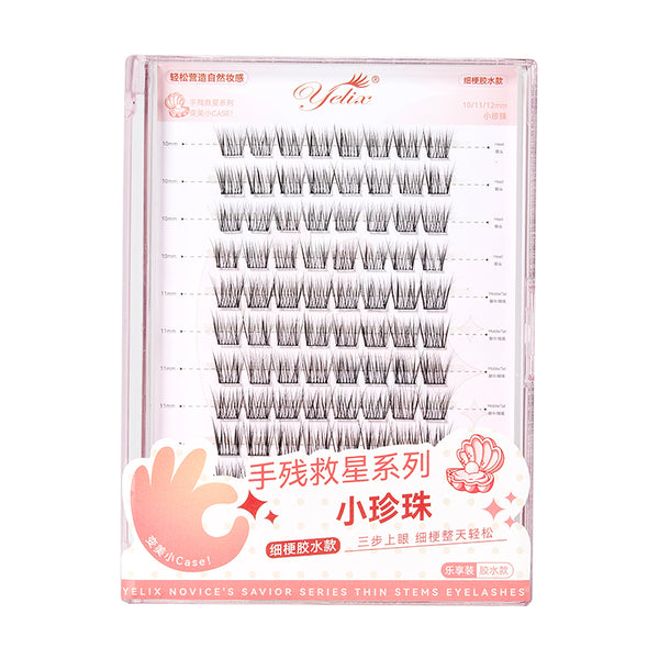 Yelix Fine Stem Adhesive Style Small Pearl False Eyelashes Extension DIY Cluster Lashes Light Without Burden Nature Lashes