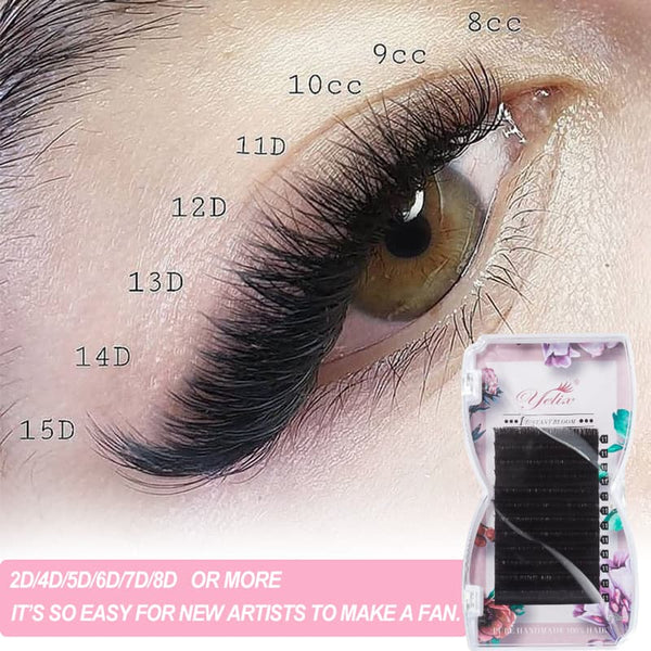Yelix 0.07mm Standard Easy Fan Volume Eyelash Extensions Uniform Standard Length for Fast Salon Work ( B/C/CC/D/DD, Mix 8-15mm Single 8-20mm Length )